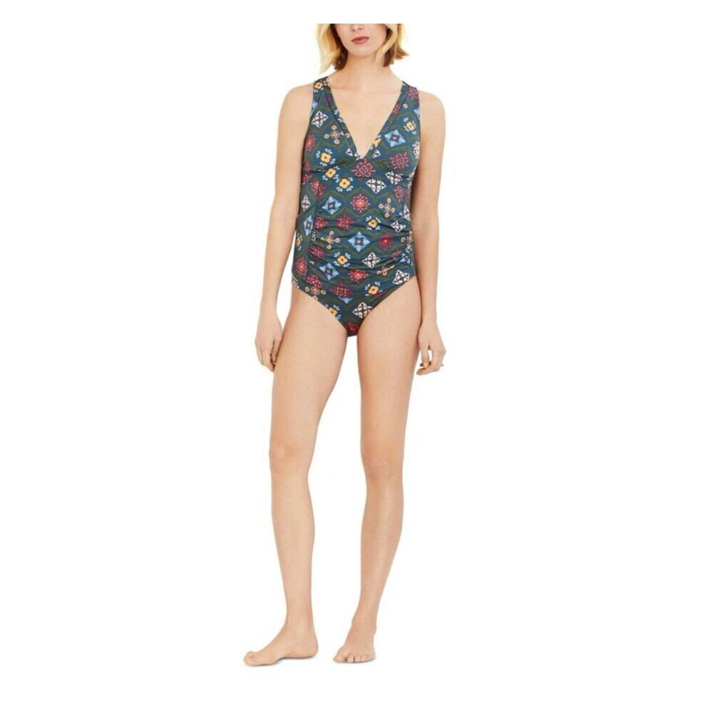 NWT A Pea In The Pod Maternity Tankini Set Floral Green Teal Size XS